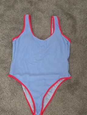 Cupshe Sky Blue One-Piece with Neon Pink Trim